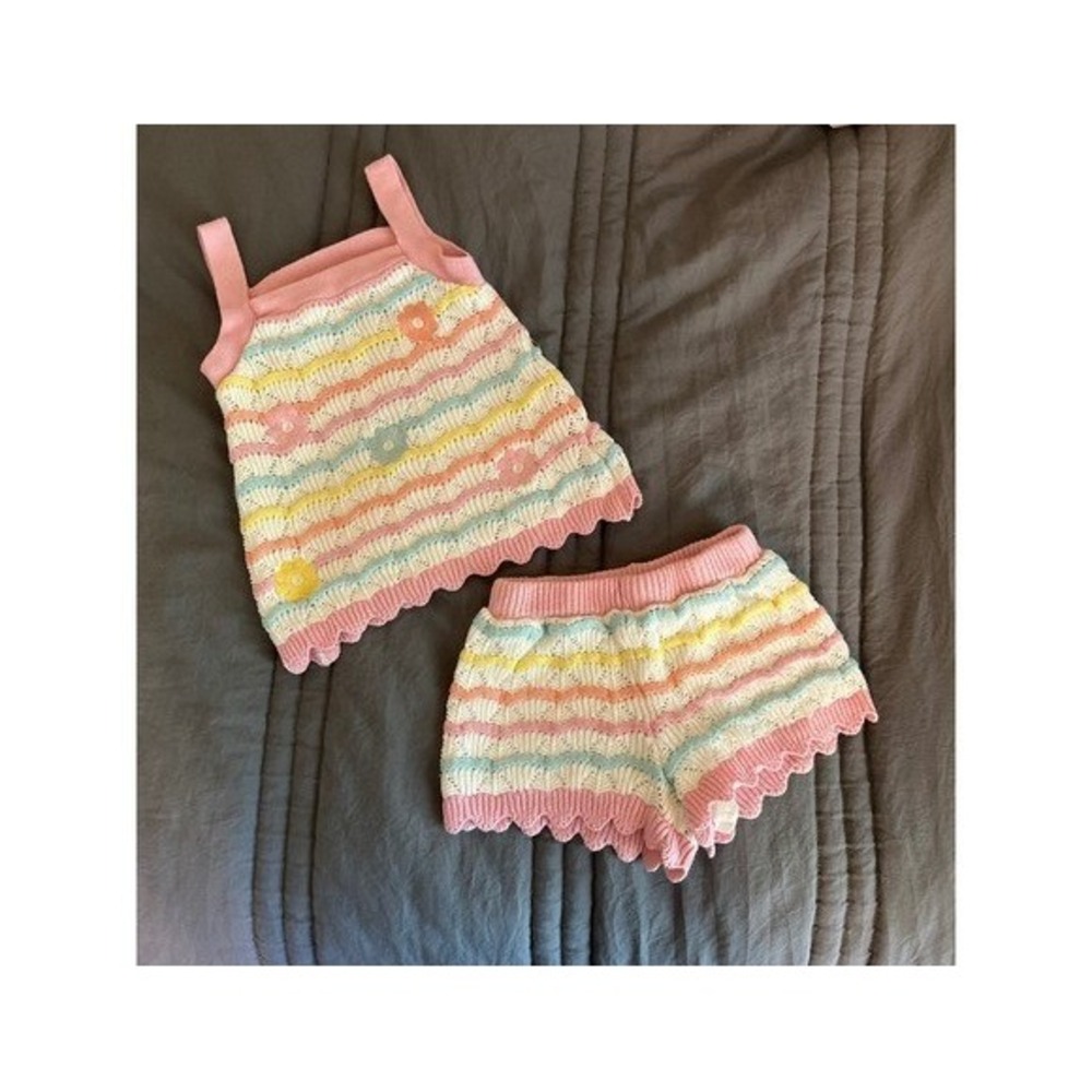 Tommy Bahama Crochet Knit Tank/Short Set Size 4T Pink Pastel EUC